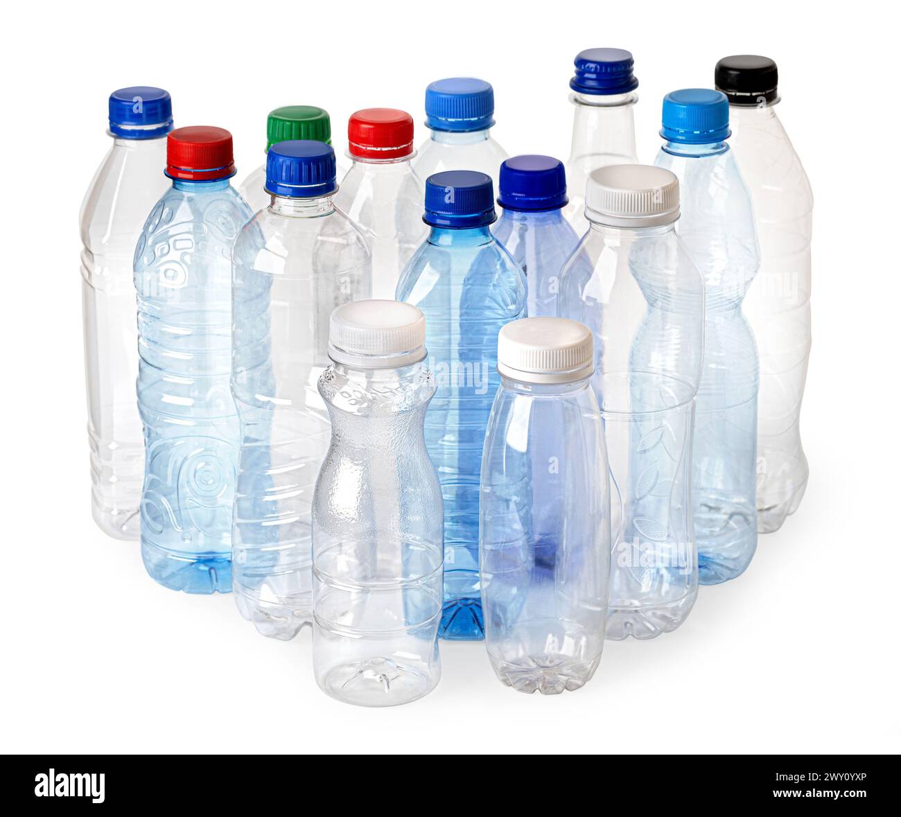 Used plastic bottles on white background with clipping path Stock Photo