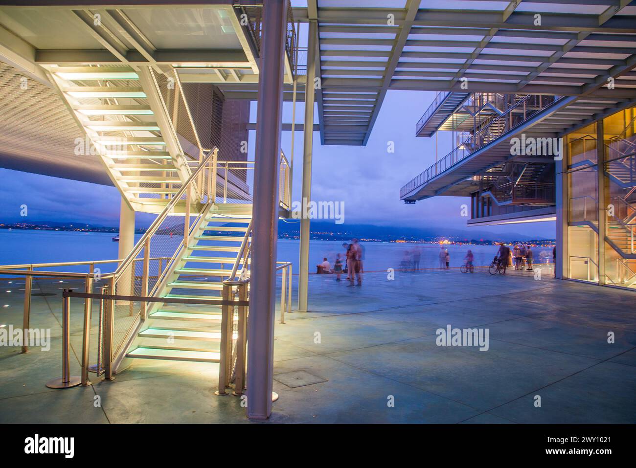 Botin Center, by Renzo Piano, night view. Santander, Spain. Stock Photo