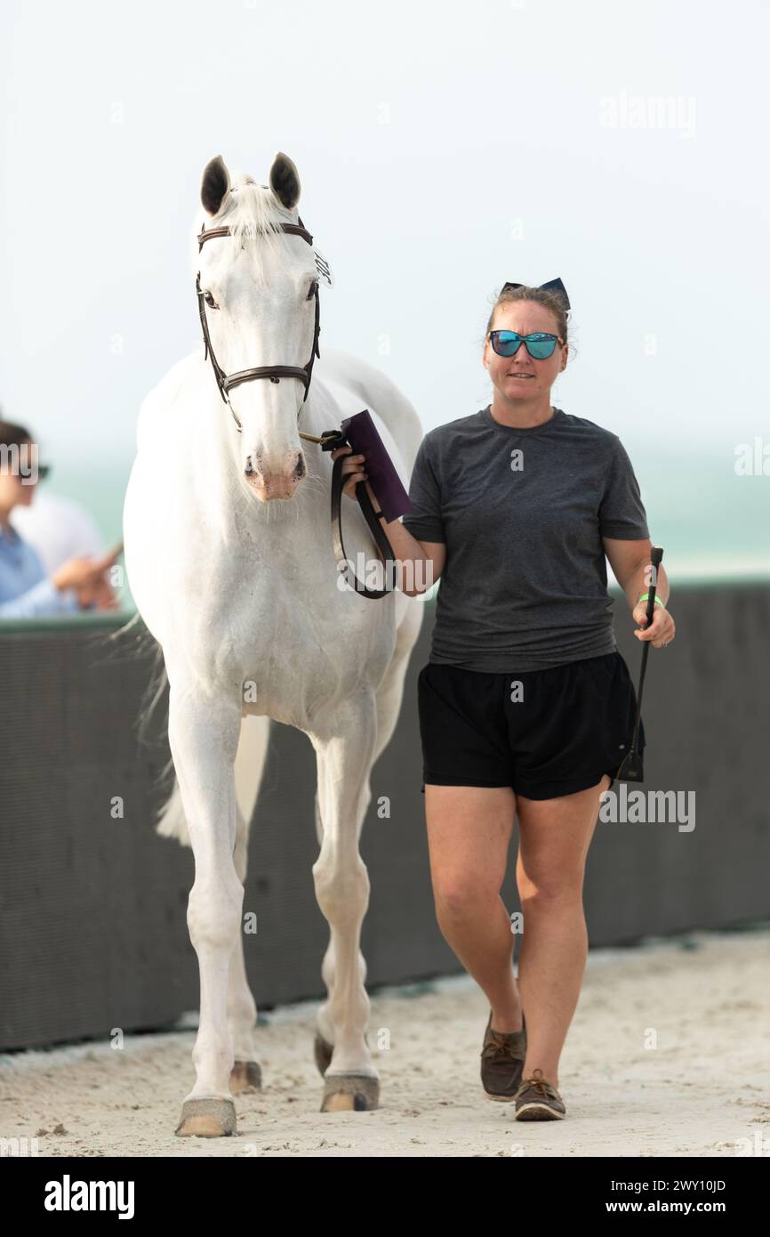 Miami Beach, USA - April 3, 2024. The second leg of the 2024 Longines Global Champions Tour started today in South Beach, Miami, USA. A fan favourite, Stock Photo