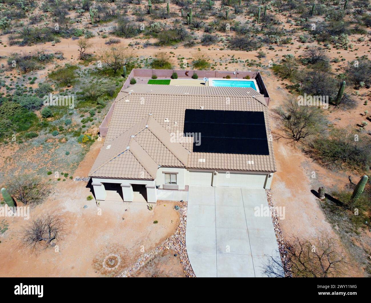 Drone photo of a property in Sahuarita in Southern Arizona, USA Stock