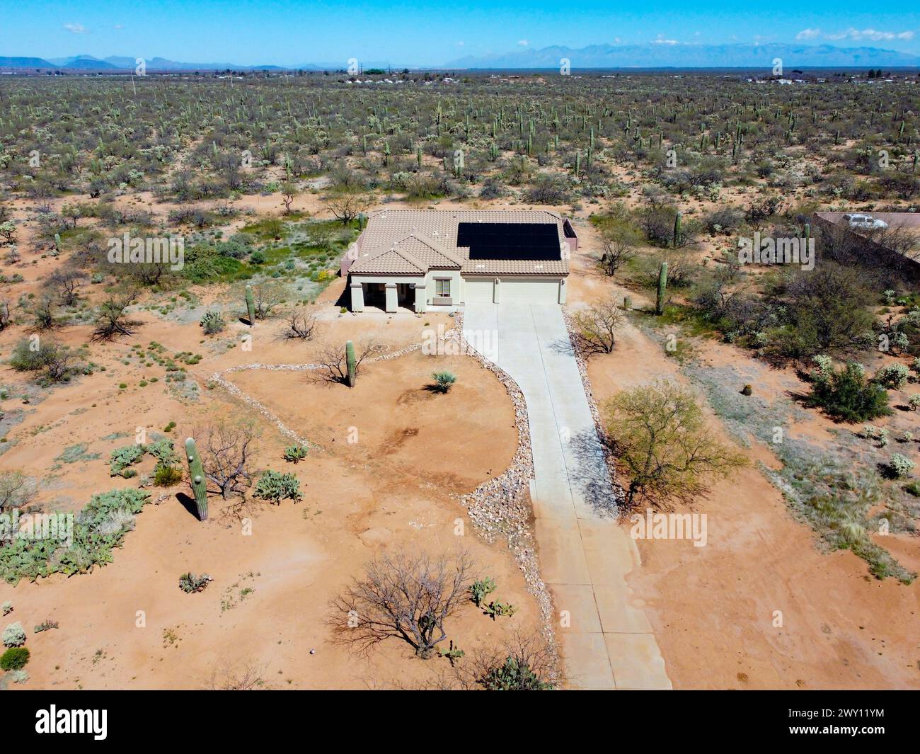 Drone photo of a property in Sahuarita in Southern Arizona, USA Stock