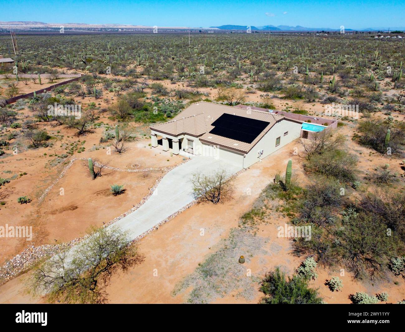 Drone photo of a property in Sahuarita in Southern Arizona, USA Stock