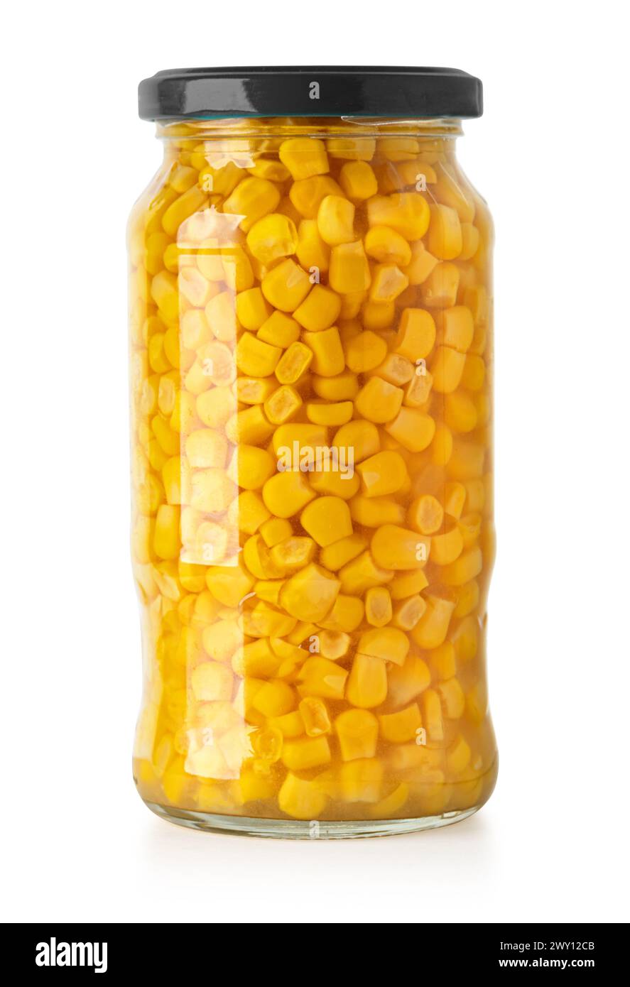 canned corn in a glass jar isolated on white with clipping path Stock Photo
