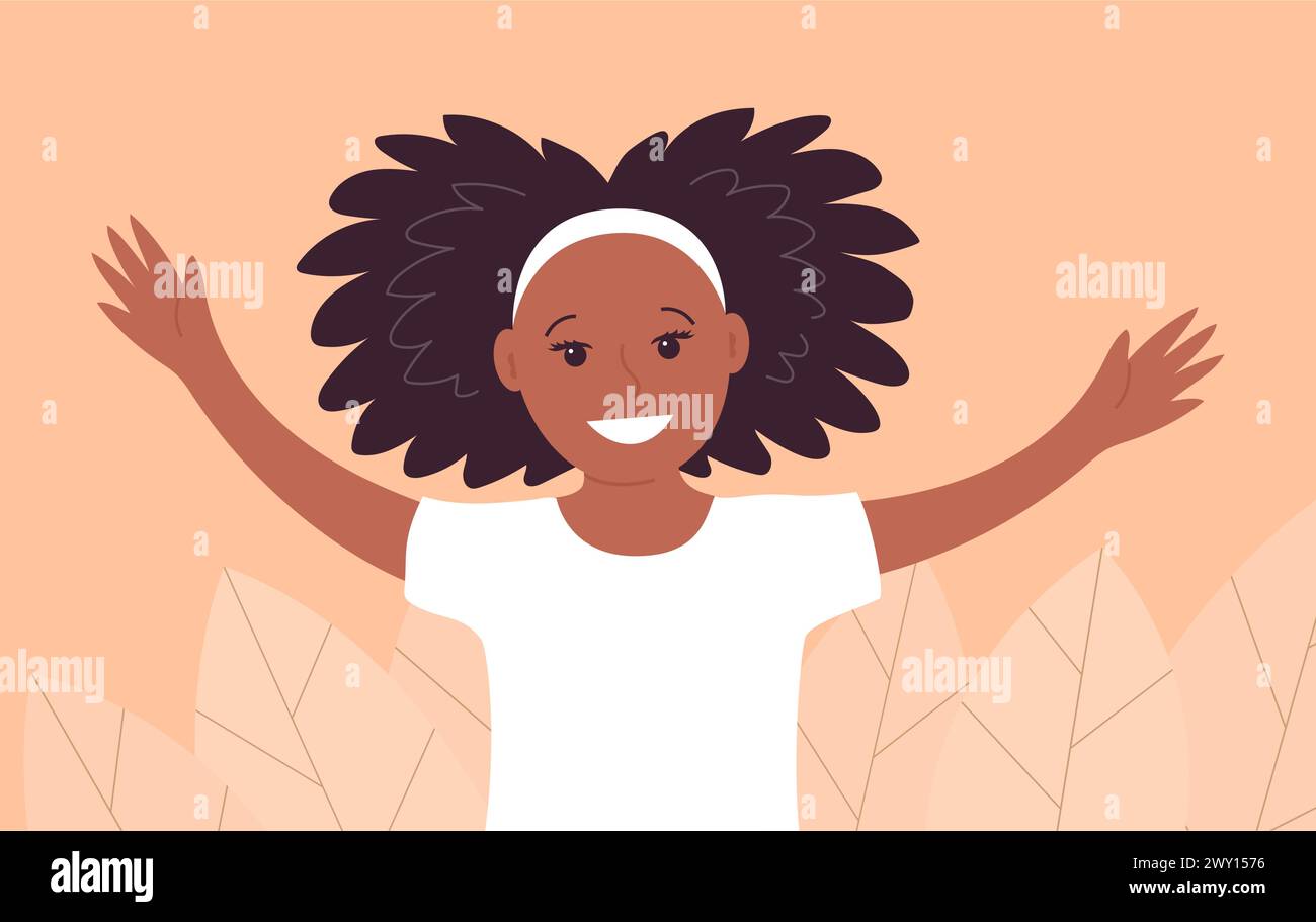 Portrait of a little happy african american girl. A smile on his face ...