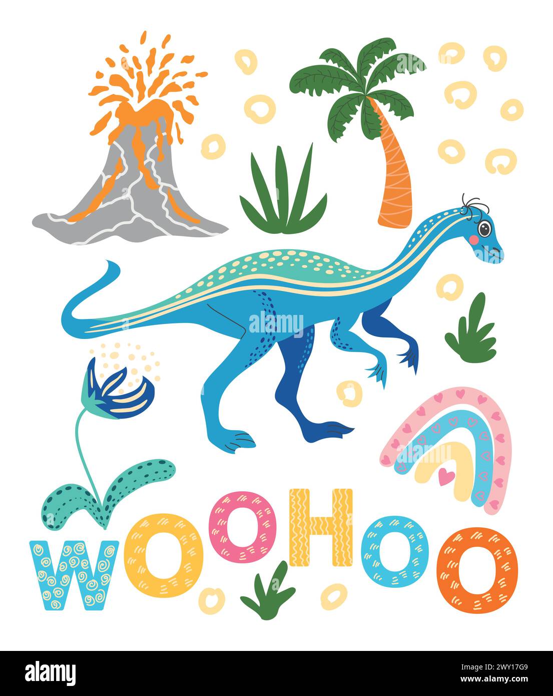 Adventure begin. Scandinavian hand drawn illustration with dinosaur ...