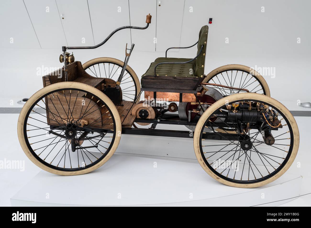 Ford Quadricycle from 1896.    Mobility City Technology Museum in Zaha Hadid’s Bridge (Bridge Pavilion), Zaragoza, Spain Stock Photo