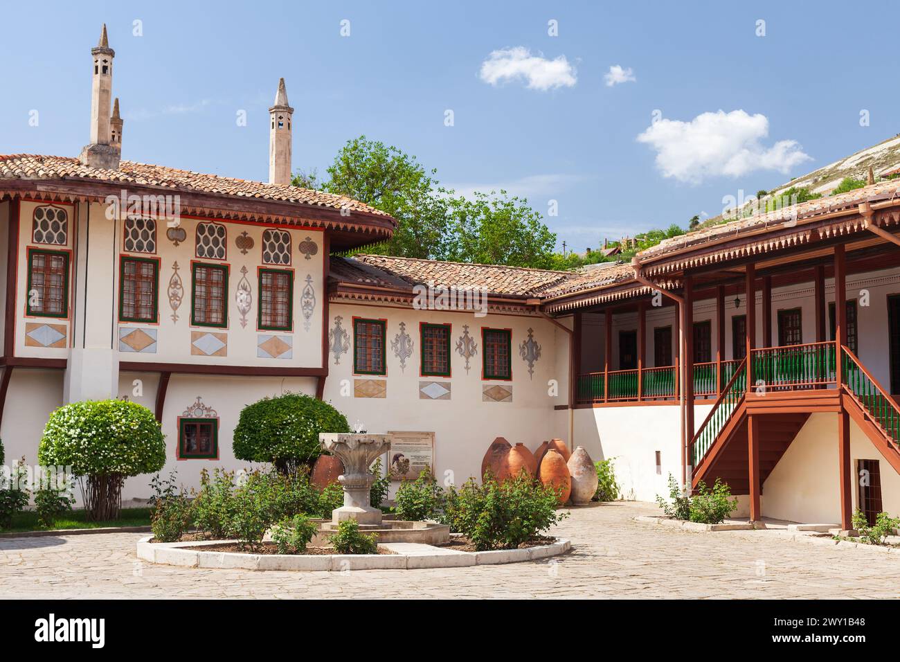 Bakhchysarai, Crimea - May 6, 2018: The Khans Palace or Hansaray is located in the town of Bakhchysarai, known also as Bakhchysarai Palace Stock Photo