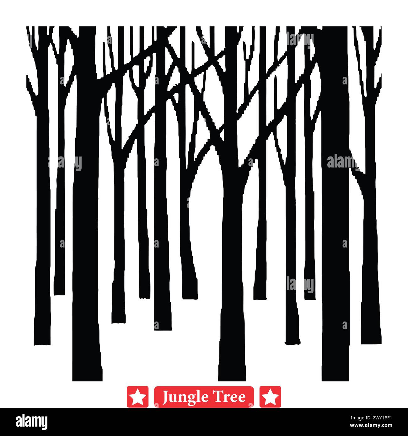 Untouched Jungle Wilderness  Realistic Tree Silhouettes Set Stock Vector