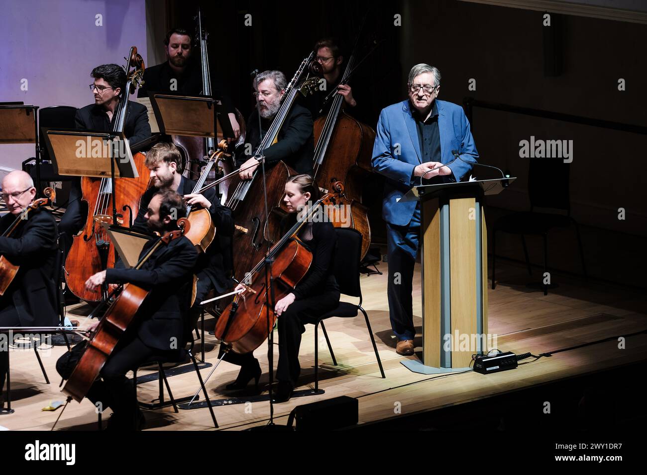 Philip Jackson hosts the Christopher Gunning Remembered Concert aon Sunday 10 March 2024 at Cadogan Hall, London. The concert featured the Royal Philharmonic Orchestra playing music my the composer with guest soloists. Picture by Julie Edwards. Stock Photo
