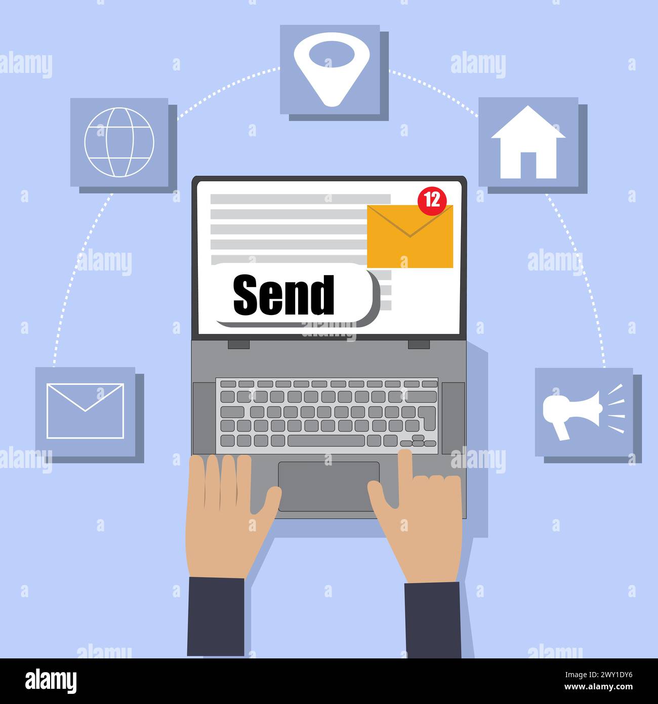 Email Marketing campaign concept, sending digital e-mail to customers, email newsletter strategy Stock Vector