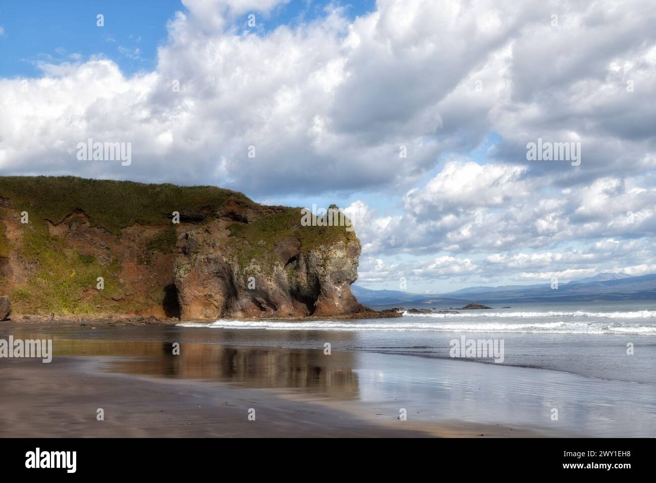 Russia, rocks in Kasatka Bay, Iturup Island, South Kuril Islands Stock Photo