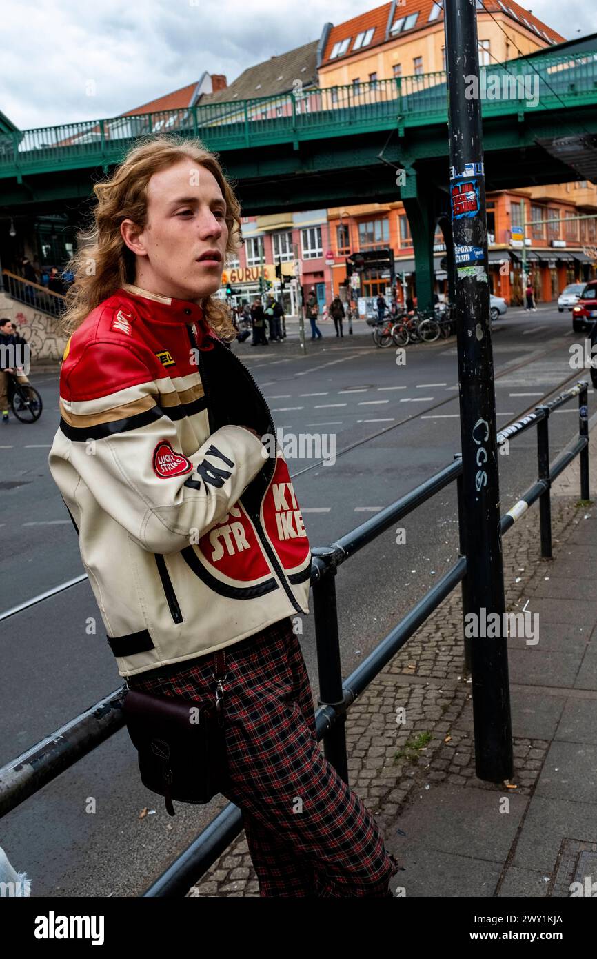 Lucas V / Leonard W Berlin, Germany. Young adult, male music student roaming the streets of the German capitol during his spare time, meeting old and new friends. MRYES Berlin Schonhaser Allee Berlin Germany Copyright: xGuidoxKoppesx Stock Photo