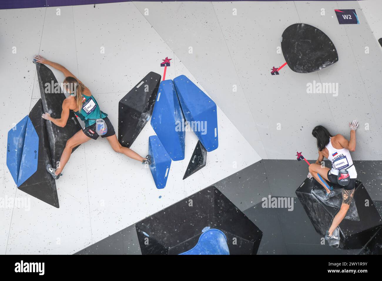 Mia Krampl (Slovenia), Jessica Pitz (Austria). Sport Climbing. European