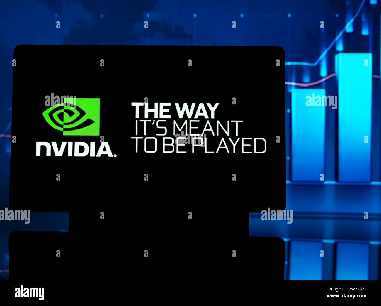 In this photo illustration, a NVIDIA Corporation logo seen displayed on ...