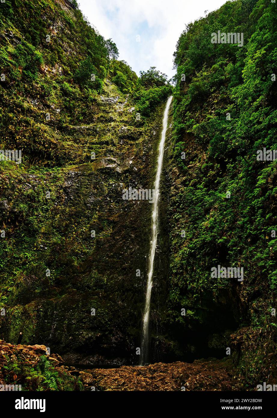 Waterfall along Levada do Caldeirão Verde Hike (PR9) On Madeira Island, Portugal, Europe Stock Photo