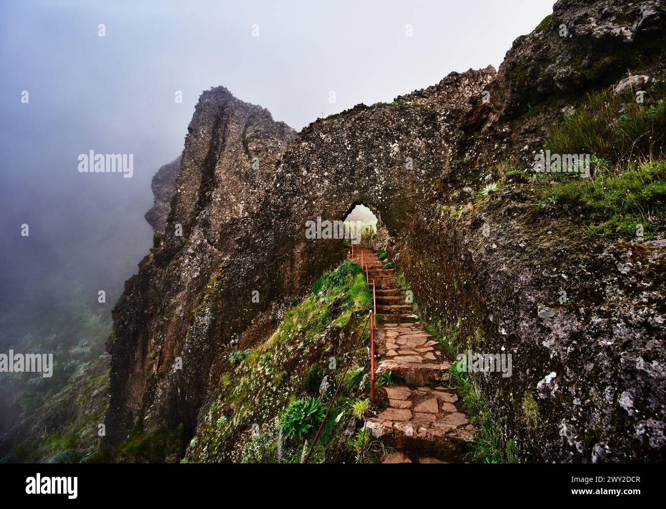 PR1 trail,  Pico do Arierio To Pico Ruivo Hike, On Madeira Island, Portugal, Europe Stock Photo