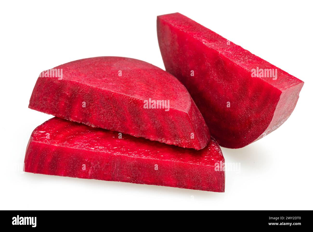 Red beetroot slices isolated on white background. Stock Photo