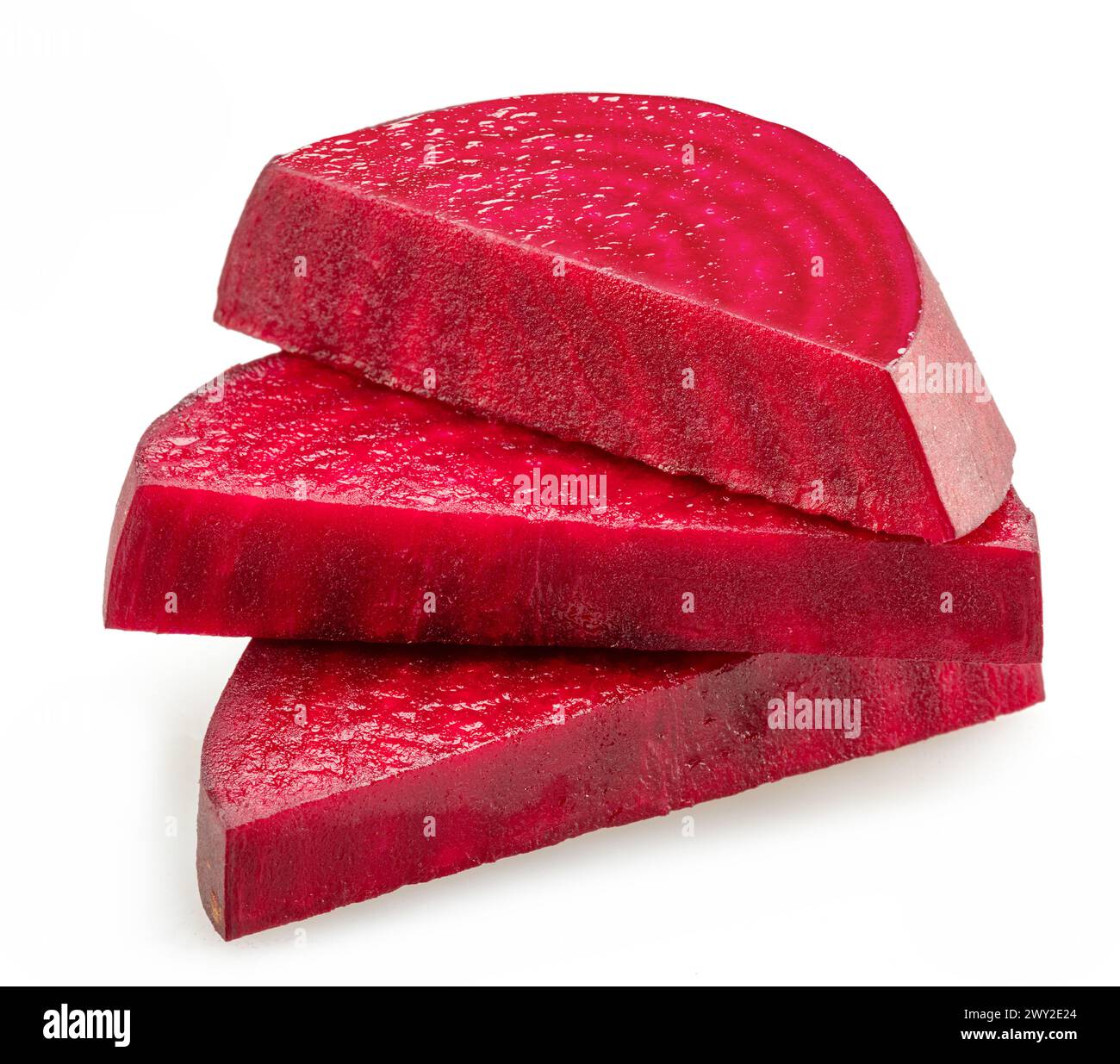Red beetroot slices isolated on white background. Stock Photo