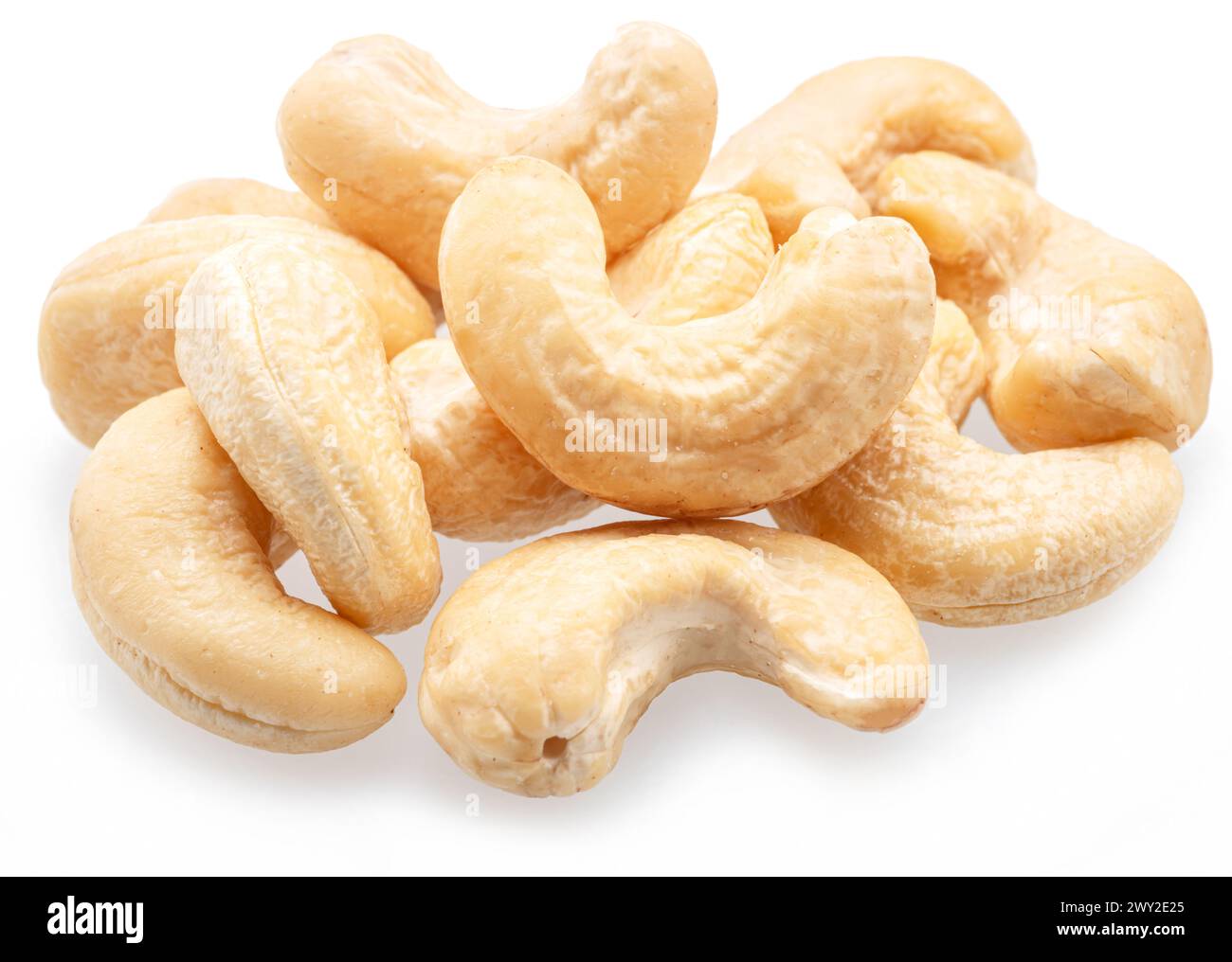 Raw cashew nuts isolated on white background. Stock Photo