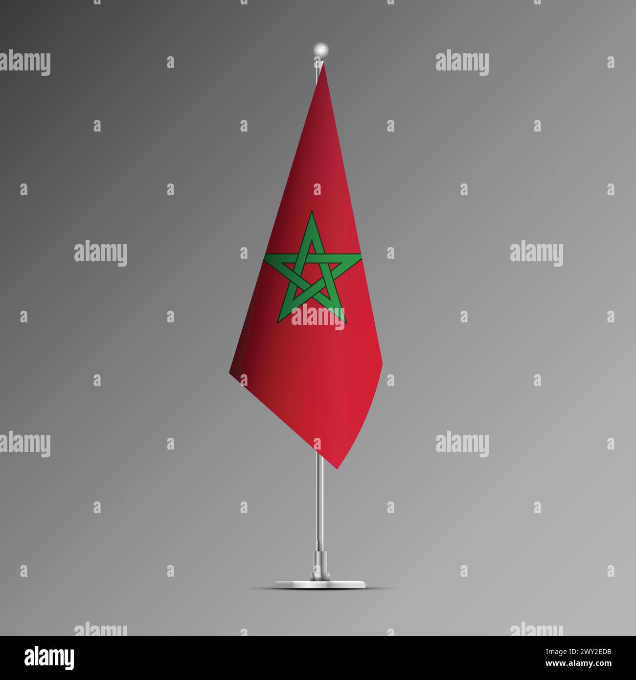 3D realistic flag of Morocco on steel pole Stock Vector