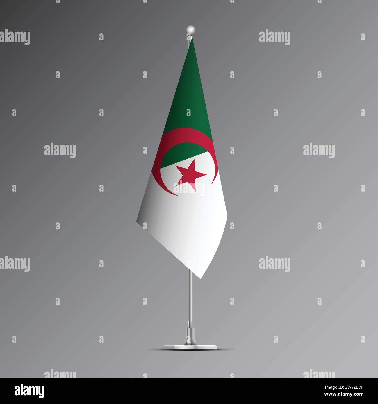 3D realistic flag of Algeria on steel pole Stock Vector