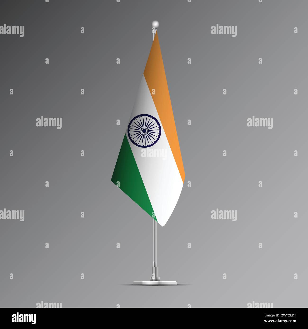 3D realistic flag of India on steel pole Stock Vector