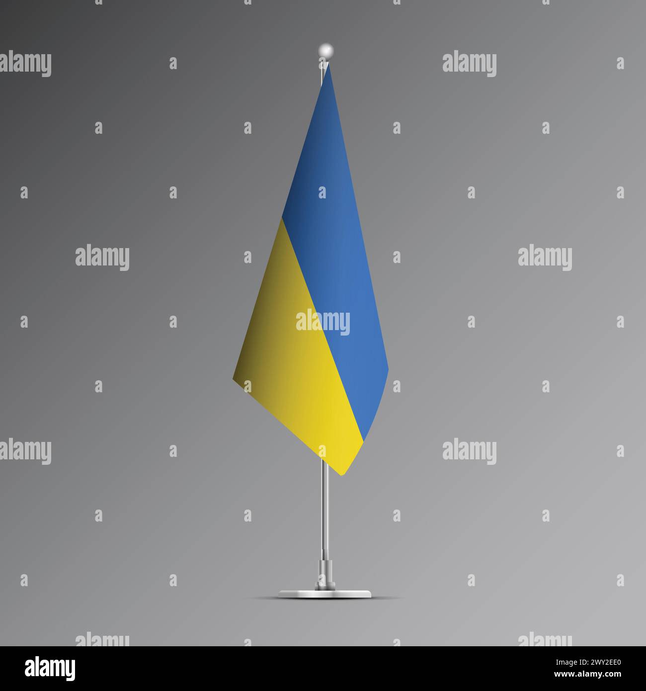 3D realistic flag of Ukraine on steel pole Stock Vector