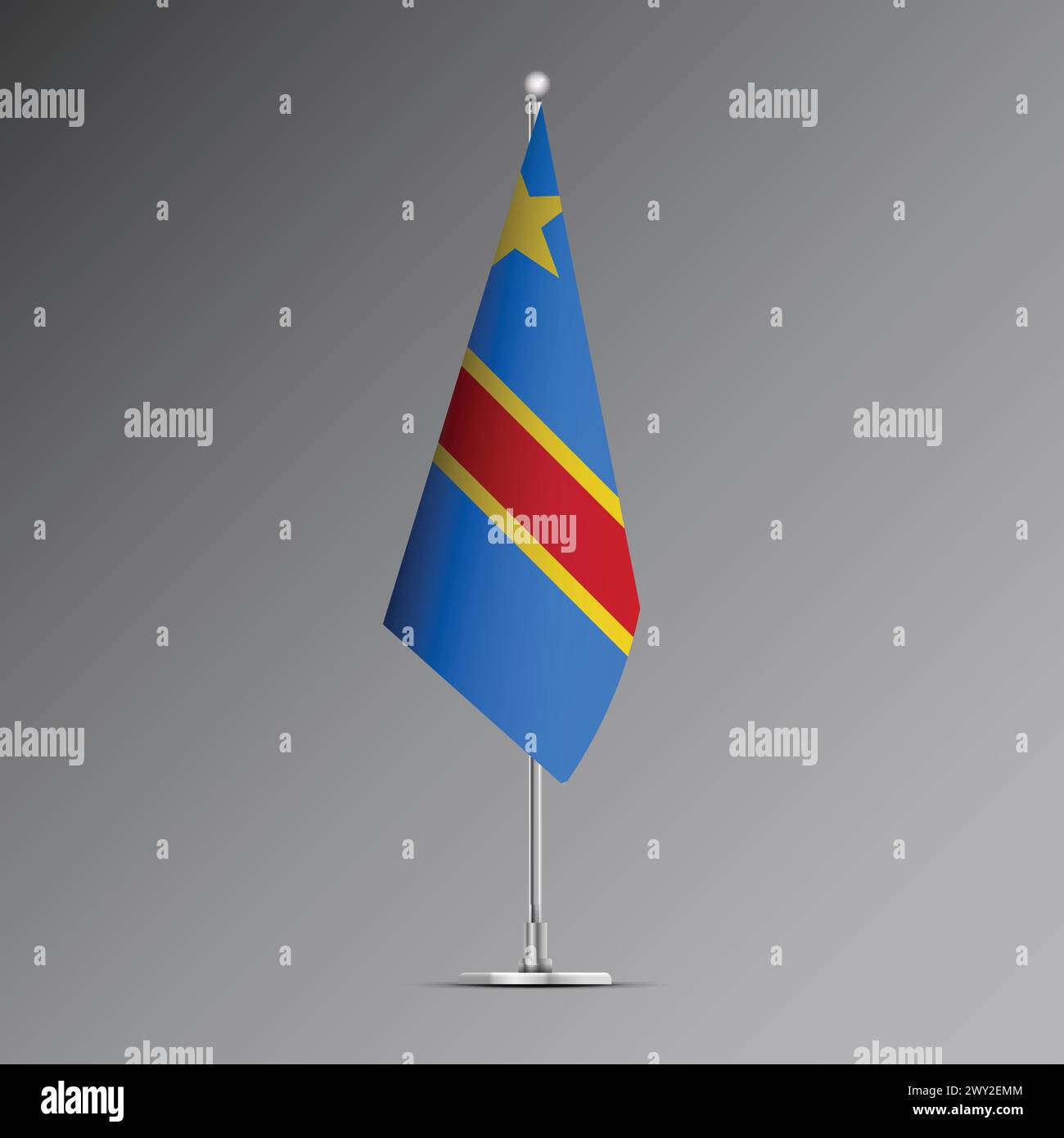 3D realistic flag of the Democratic Republic of the Congo on steel pole ...