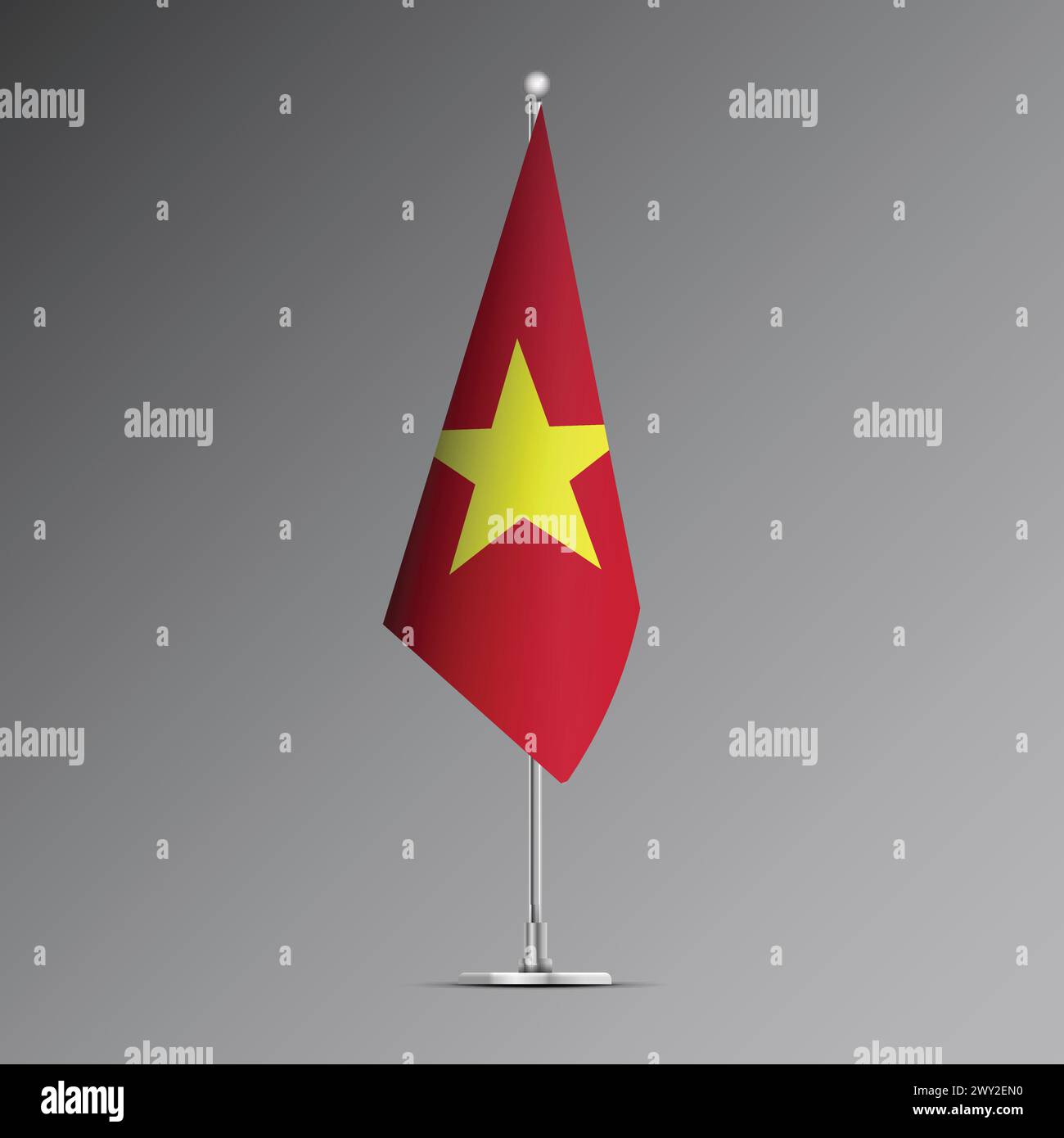 3D realistic flag of Vietnam on steel pole Stock Vector
