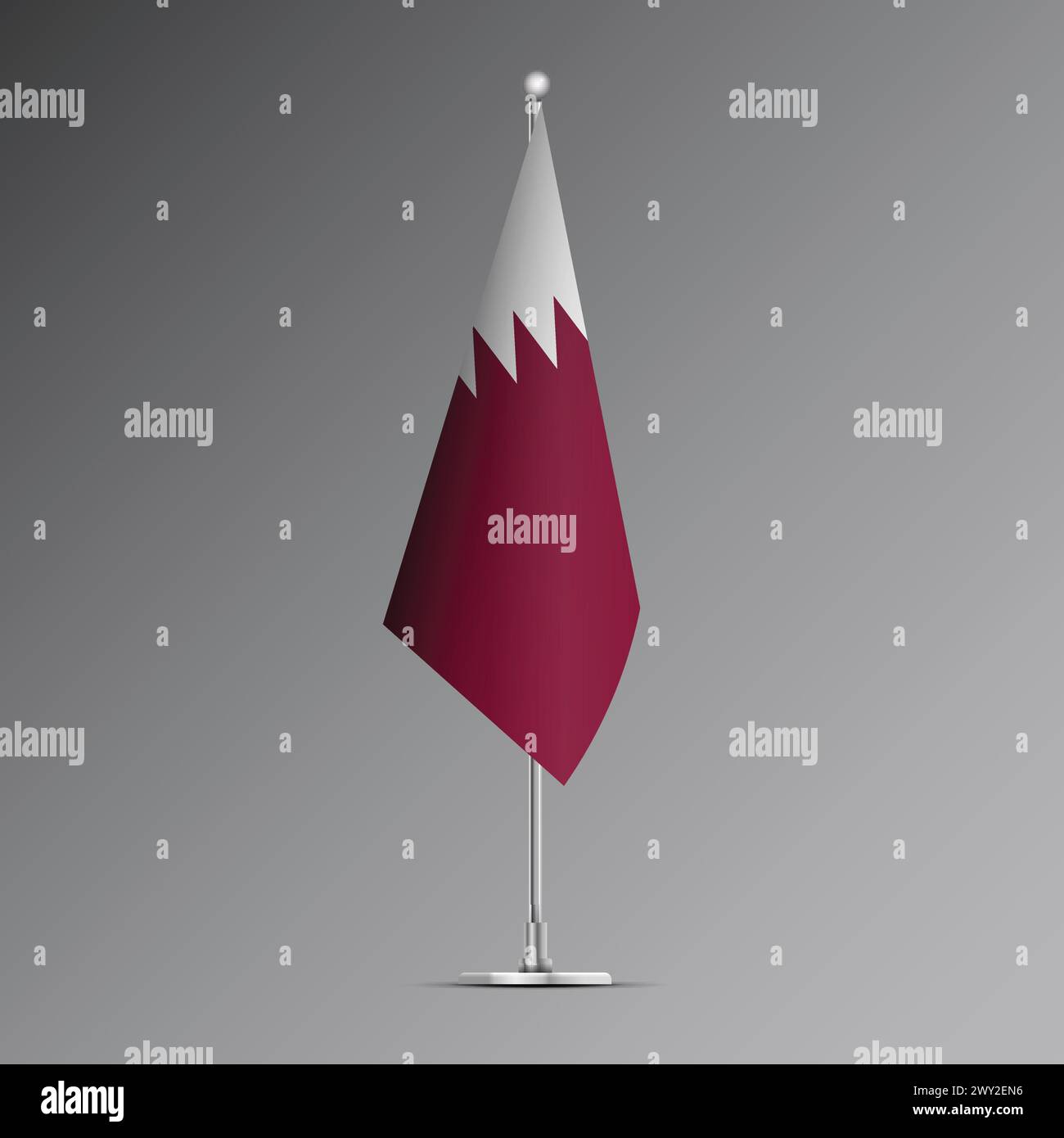 3D realistic flag of Qatar on steel pole Stock Vector
