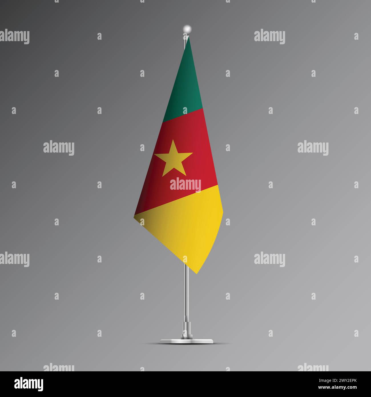 3D realistic flag of Cameroon on steel pole Stock Vector
