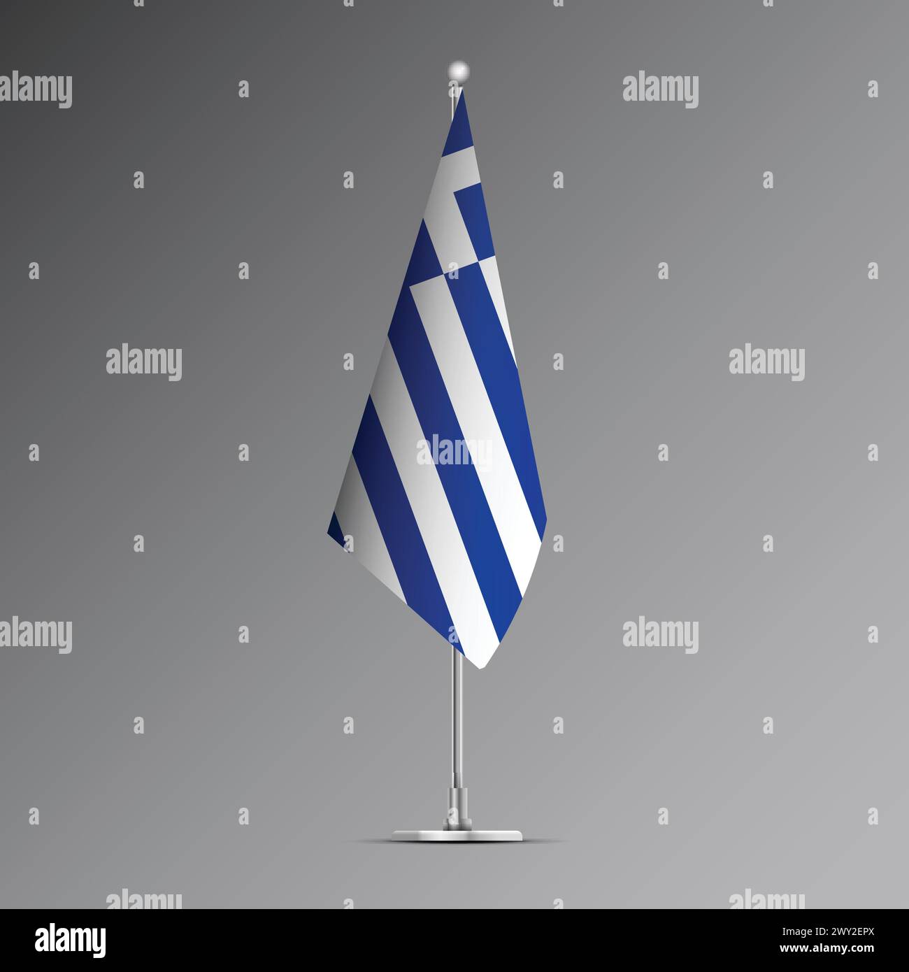 3D realistic flag of Greece on steel pole Stock Vector