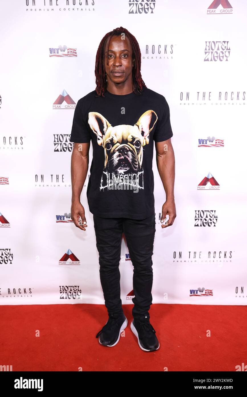 West Hollywood, California, USA. 1st April. 2024. Actor/TV host Shaka Smith attending Lamborghini Presents Cheeky Peakey's Red Carpet Comedy at Hotel Ziggy in West Hollywood, California. Credit: Sheri Determan Stock Photo