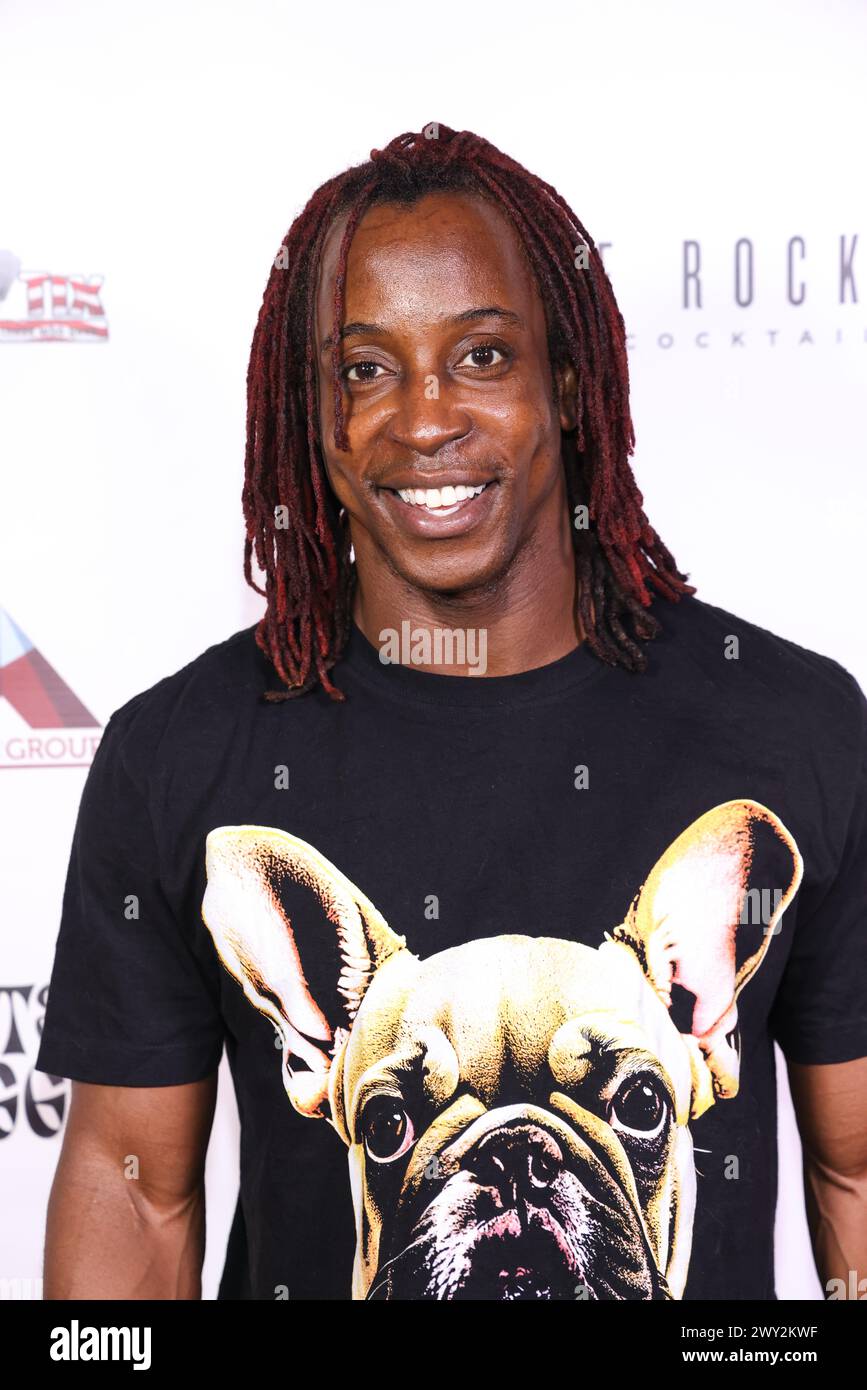 West Hollywood, California, USA. 1st April. 2024. Actor/TV host Shaka Smith attending Lamborghini Presents Cheeky Peakey's Red Carpet Comedy at Hotel Ziggy in West Hollywood, California. Credit: Sheri Determan Stock Photo