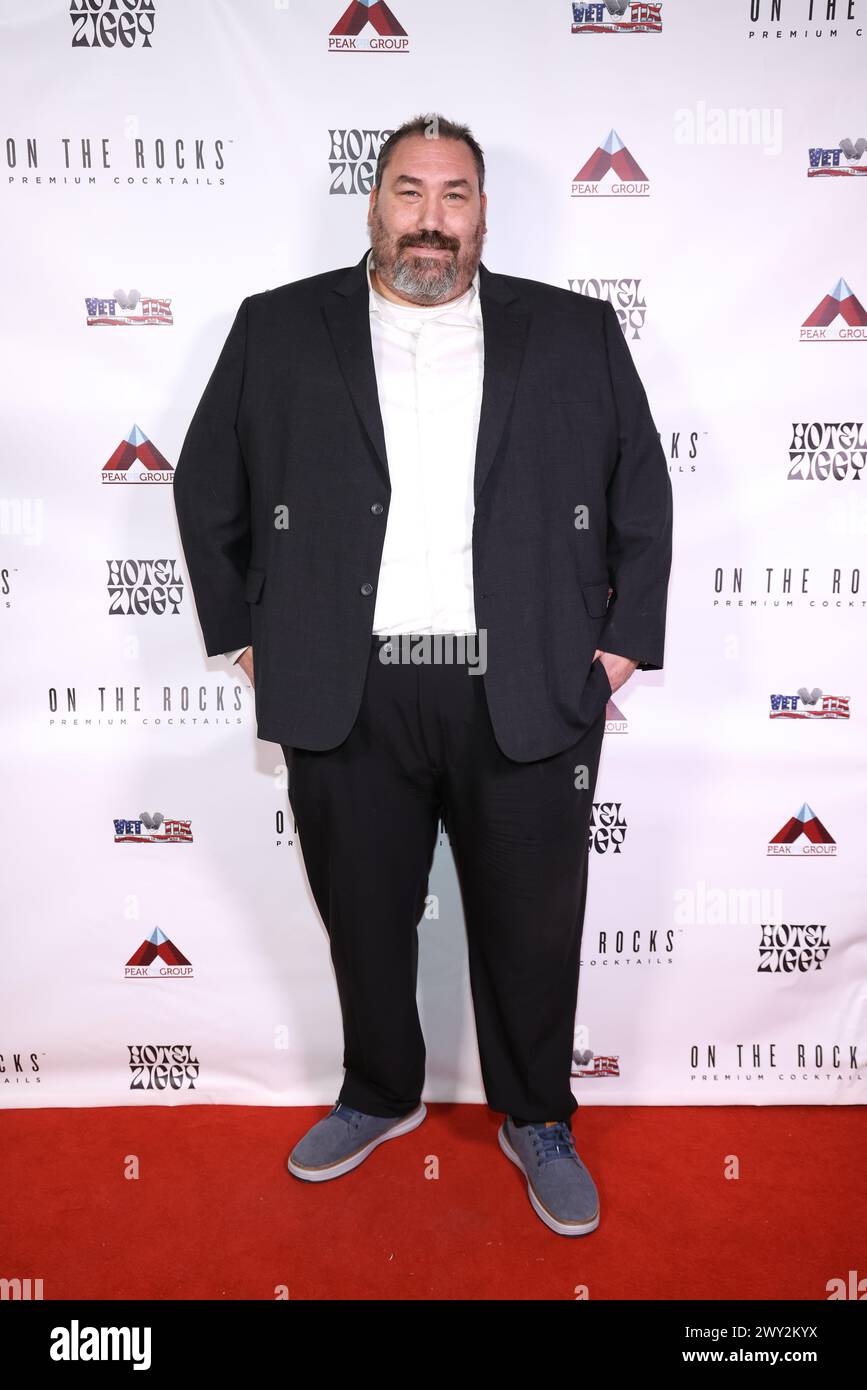 West Hollywood, California, USA. 1st April. 2024. Comic Matt Grisat attending Lamborghini Presents Cheeky Peakey's Red Carpet Comedy at Hotel Ziggy in West Hollywood, California. Credit: Sheri Determan Stock Photo