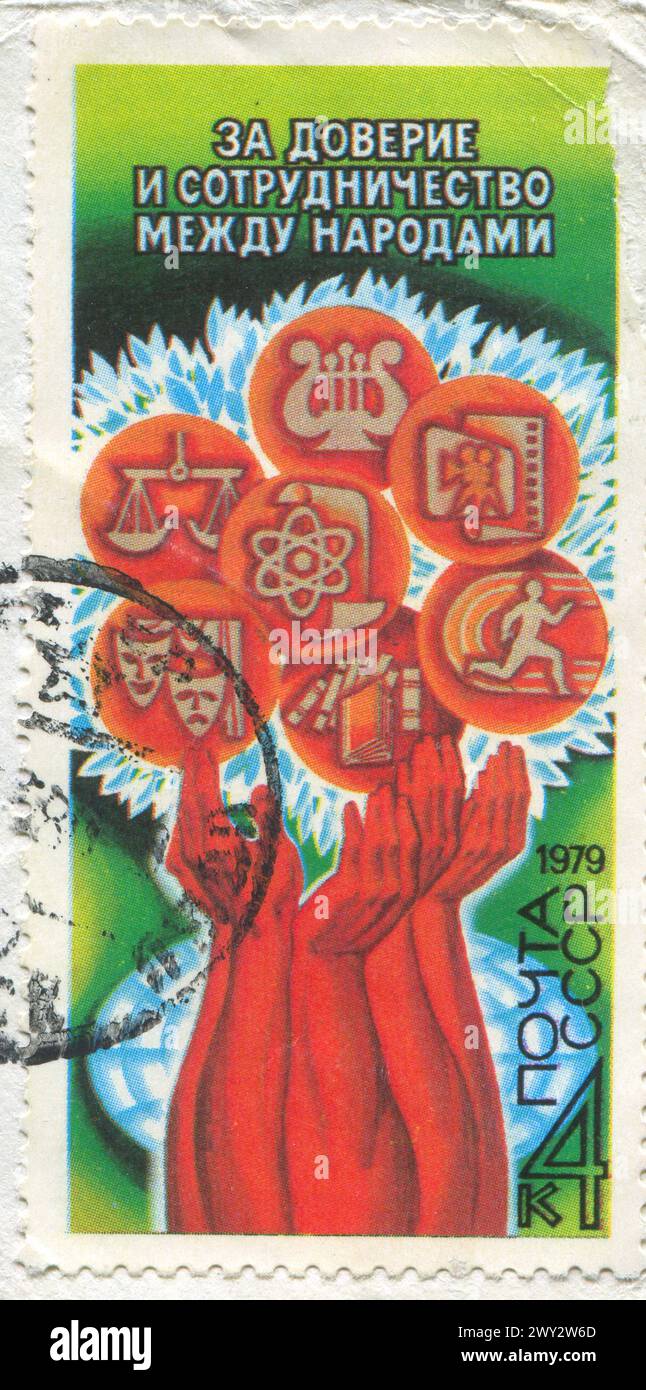 RUSSIA - CIRCA 1979: stamp printed by Russia, shows Hands holding ...