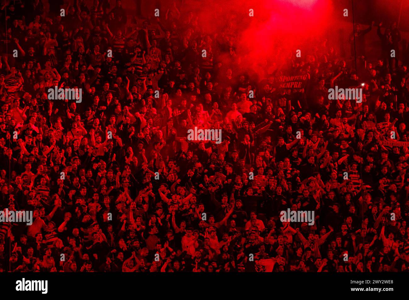 Lisbon, Portugal. 02nd Apr, 2024. Lisbon, Portugal, April 02 2024: Sporting CP supporters during the Taca de Portugal game between SL Benfica and Sporting CP at Estadio da Luz in Lisbon, Portugal. (Pedro Porru/SPP) Credit: SPP Sport Press Photo. /Alamy Live News Stock Photo