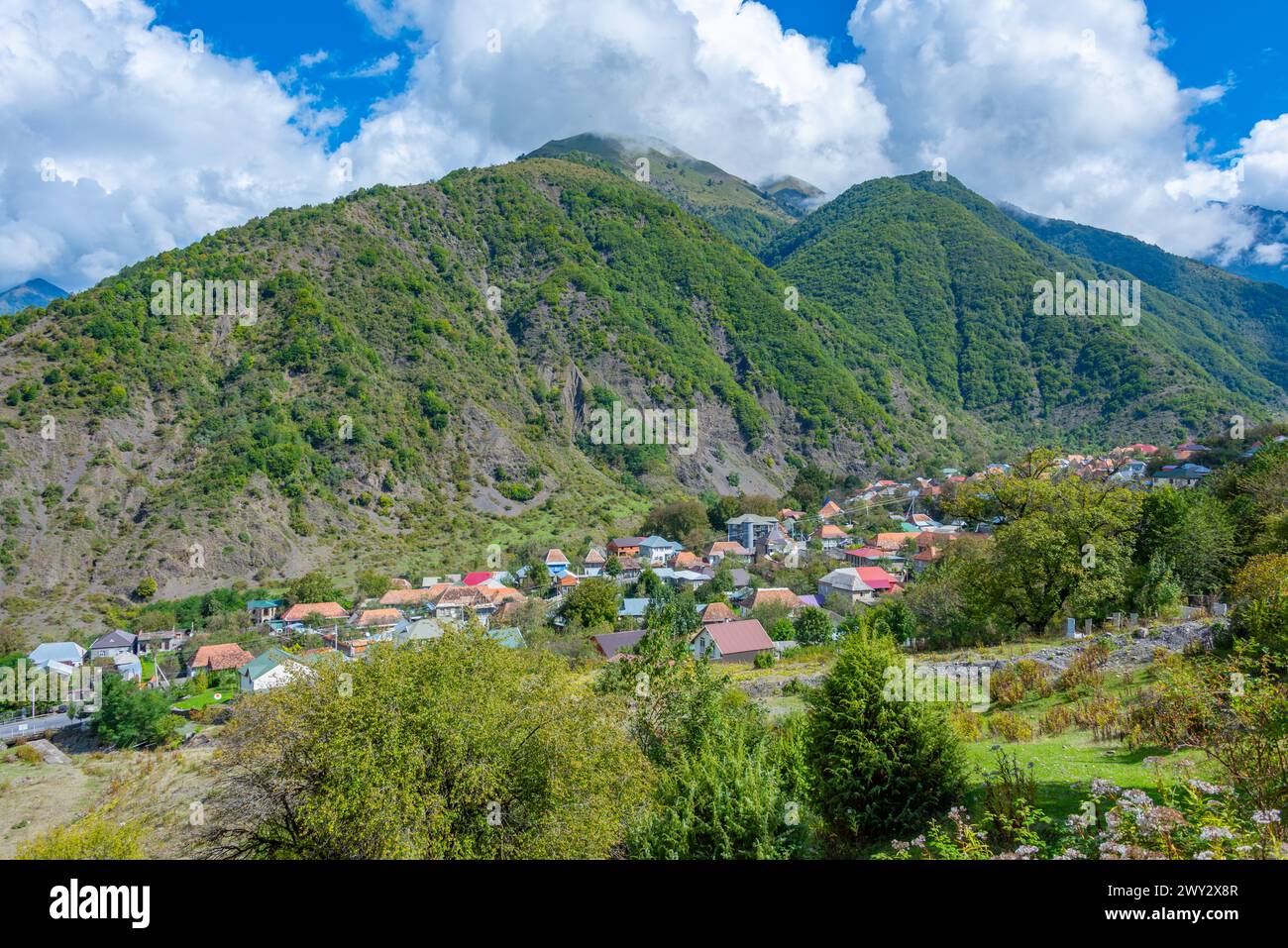 Panorama view of Ilisu village in Azerbaijan Stock Photo