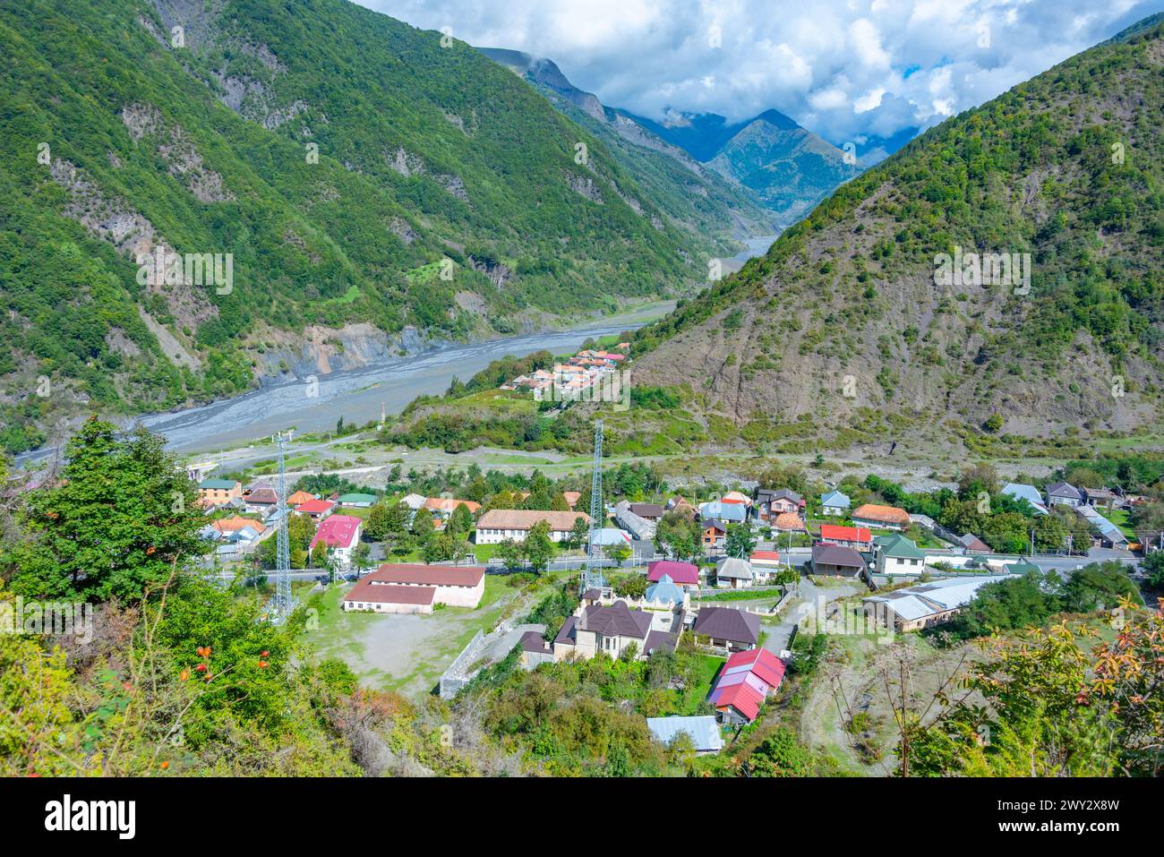 Panorama view of Ilisu village in Azerbaijan Stock Photo