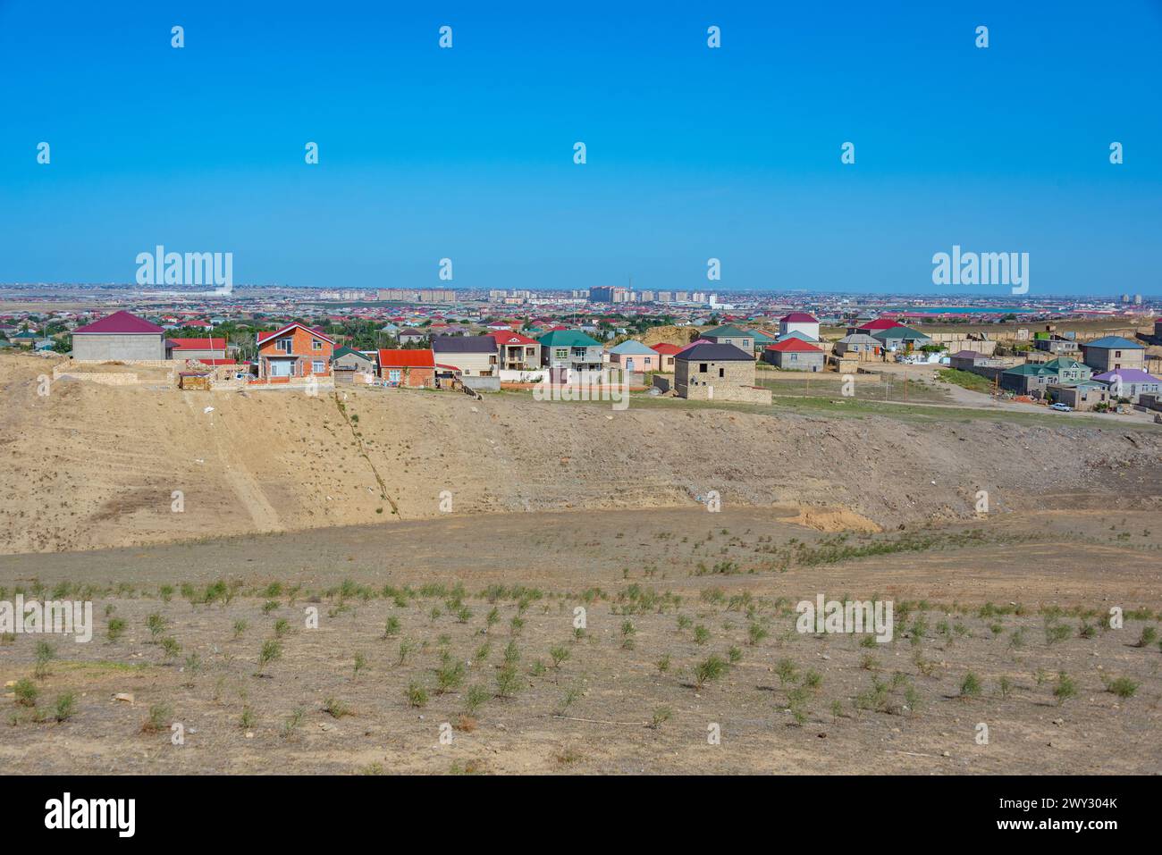 Residential neighborhood at Absheron peninsula in Azerbaijan Stock ...