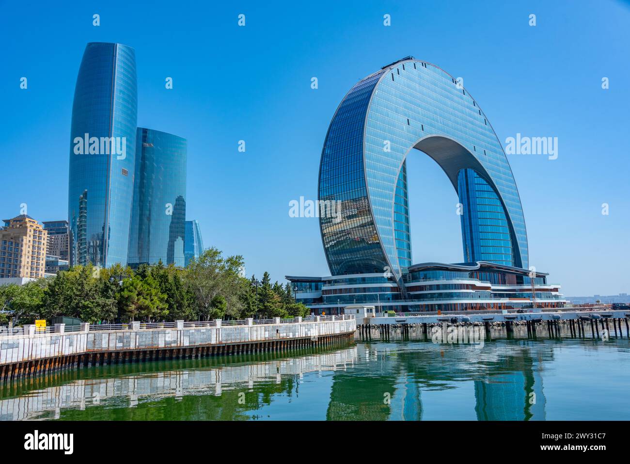 Summer day at the waterfront of Baku, Azerbaijan Stock Photo