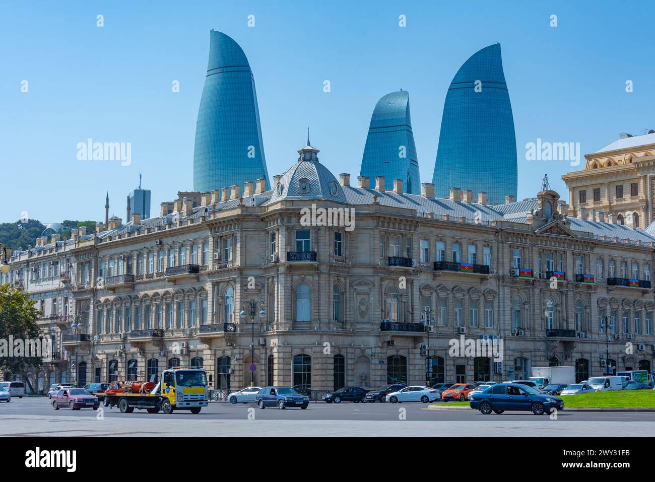 Mix of historical and contemporary architecture in the old town of Baku, Azerbaijan Stock Photo