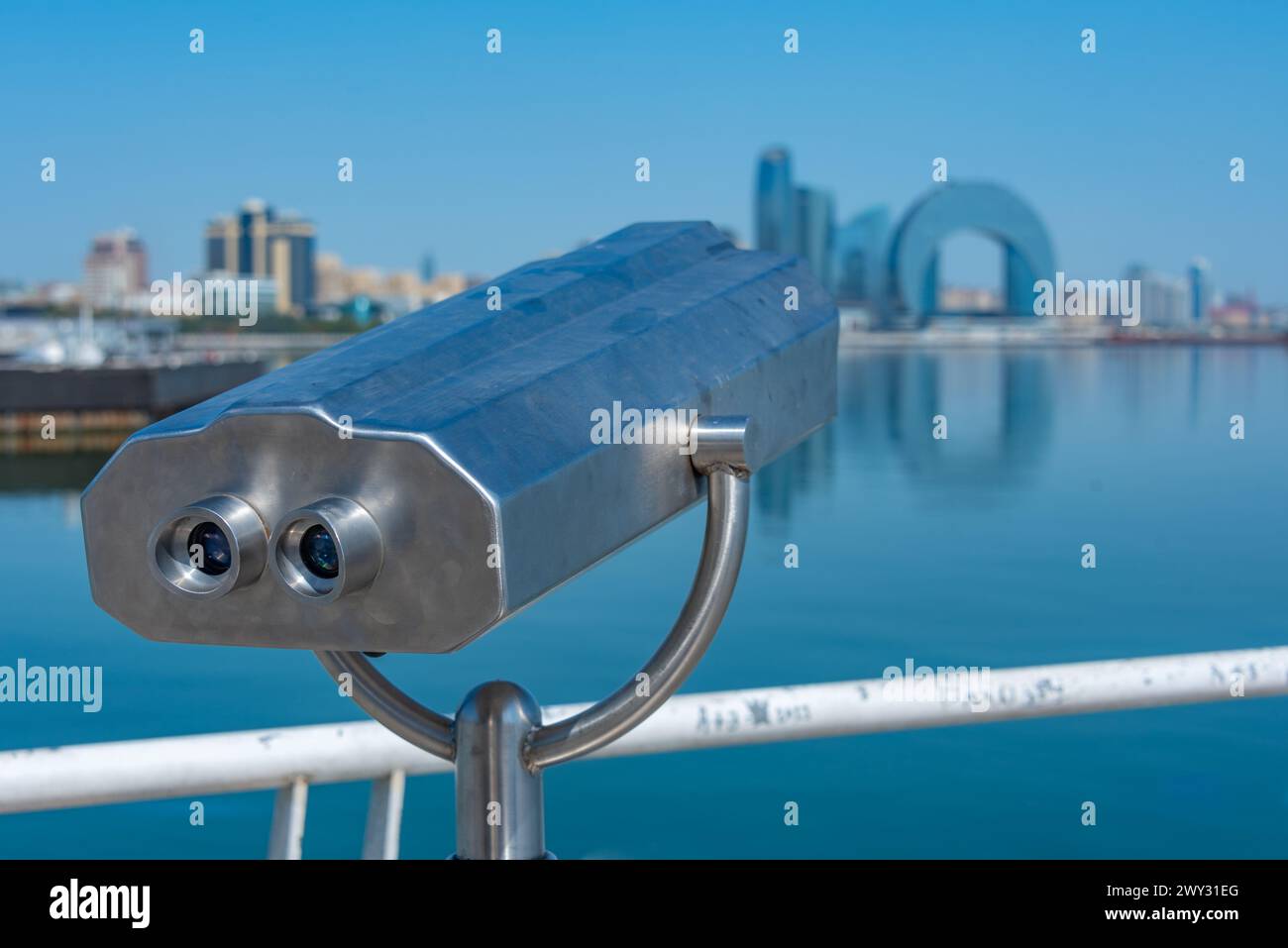 Binocluar and the waterfront of Baku, Azerbaijan Stock Photo