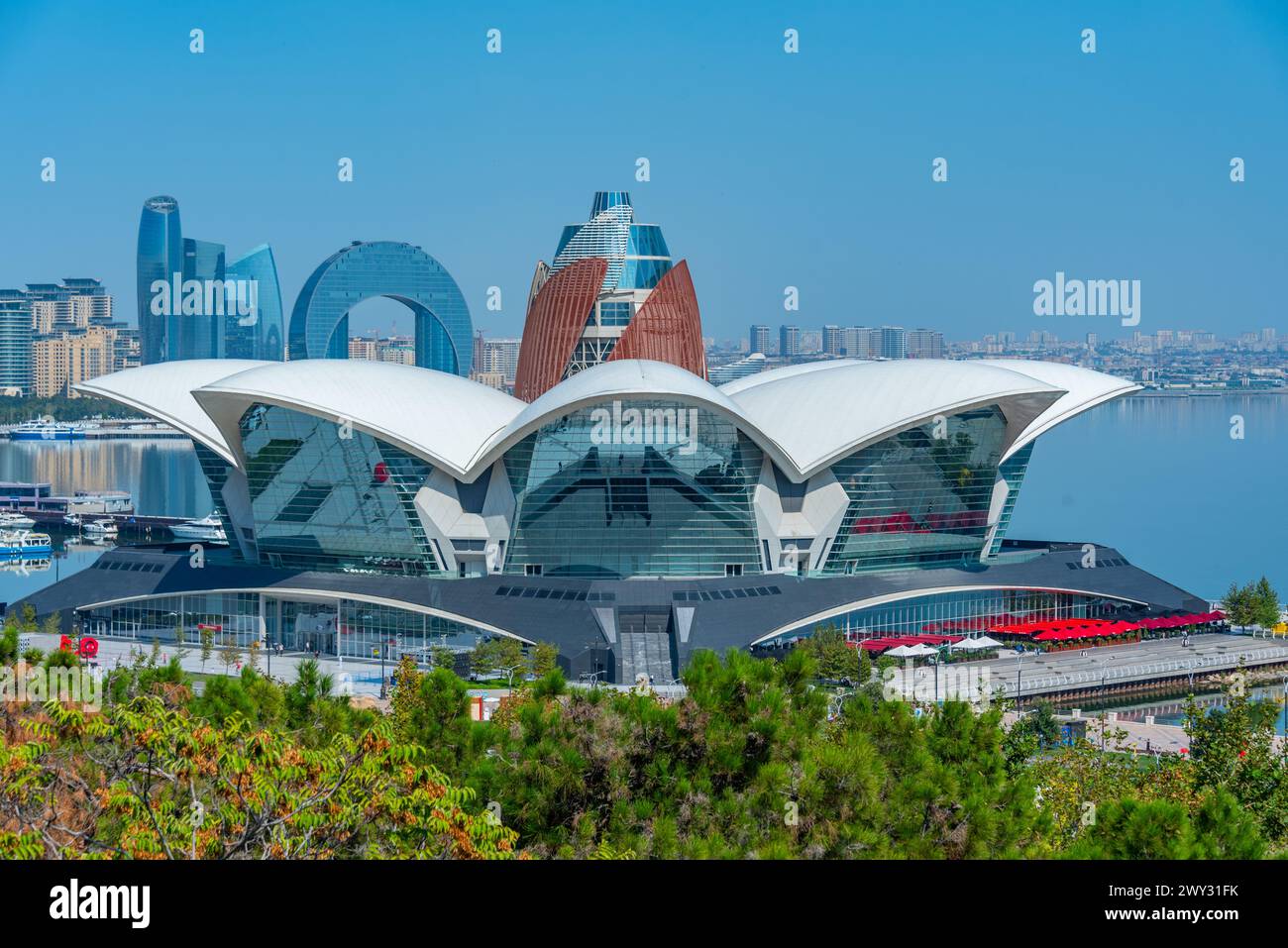 Summer day at the waterfront and Deniz mall in Baku, Azerbaijan Stock Photo