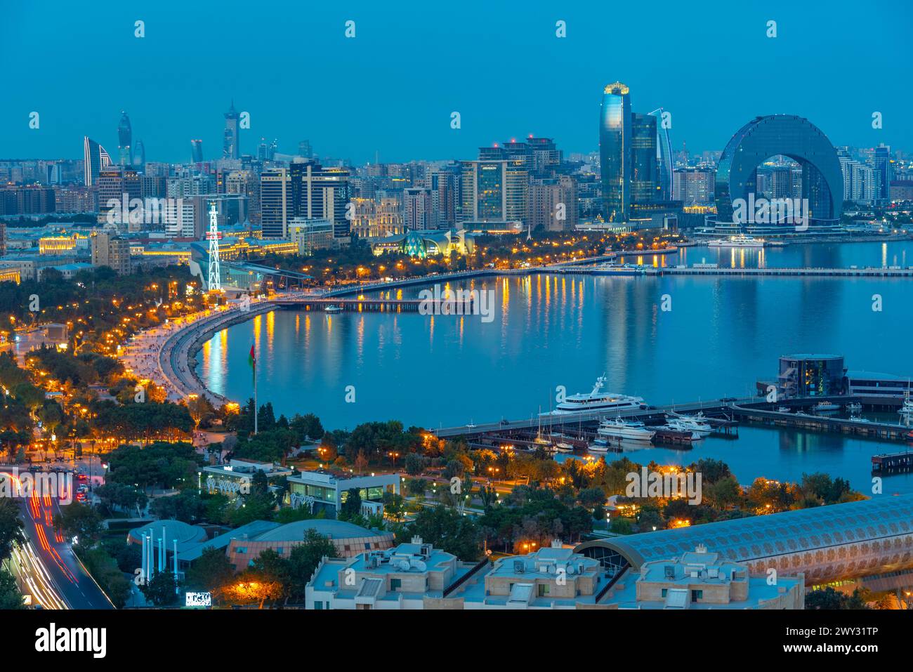 Sunset view of cityscape of Baku in Azerbaijan Stock Photo