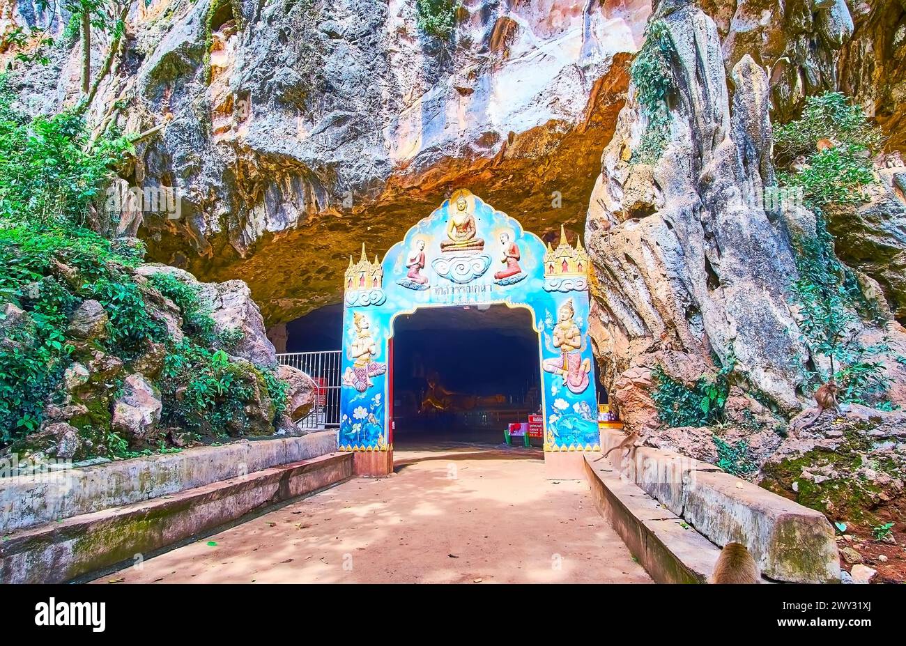 PHANG NGA, THAILAND - APRIL, 28: The sculptured colored gate in front ...