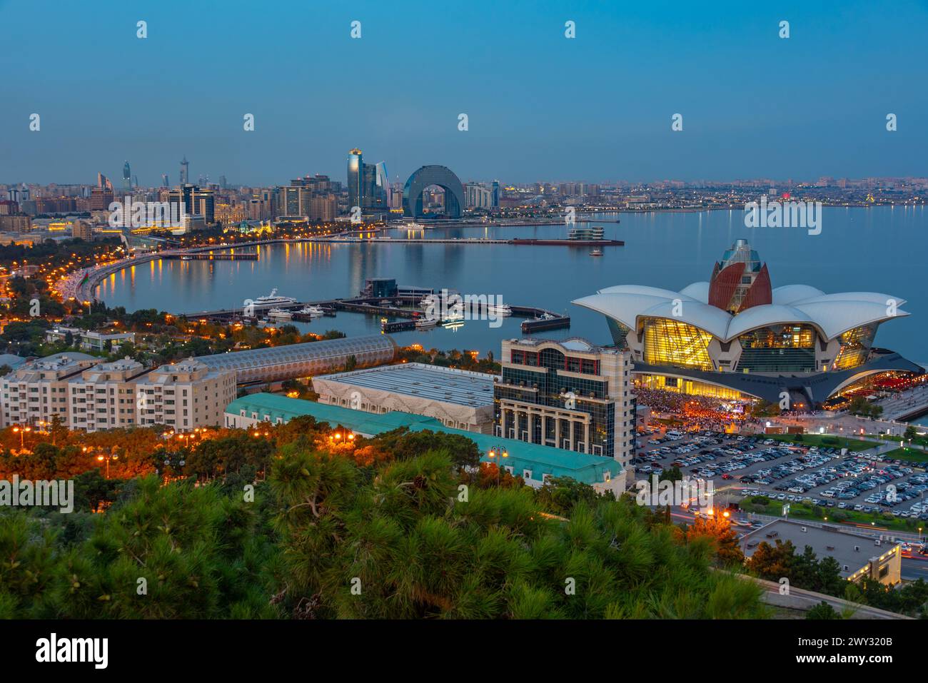 Panorama view of Baku during sunset in Azerbaijan Stock Photo
