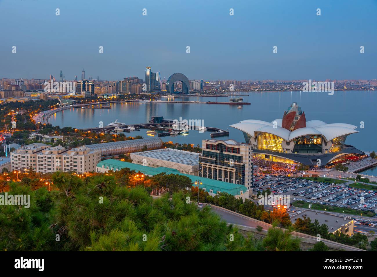 Panorama view of Baku during sunset in Azerbaijan Stock Photo