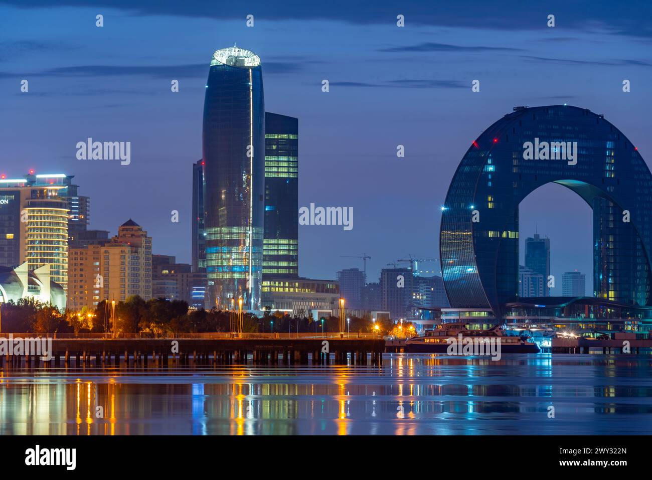 Sunrise at the waterfront of Baku, Azerbaijan Stock Photo