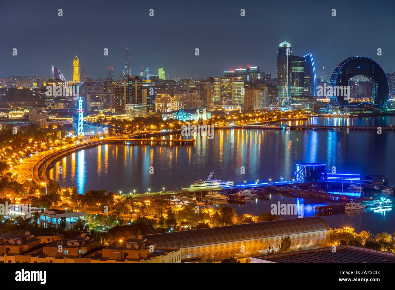Sunset view of cityscape of Baku in Azerbaijan Stock Photo